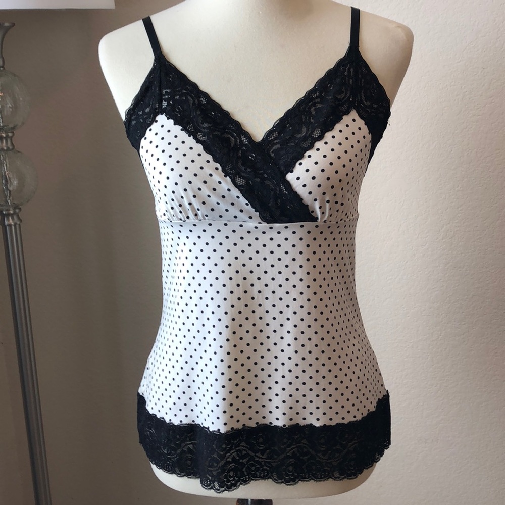 WHBM B/W polka dot camisole with lace